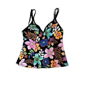 MIRACLESUIT Women's Tropical Floral Pattern Swim Tankini Top Black Size 10